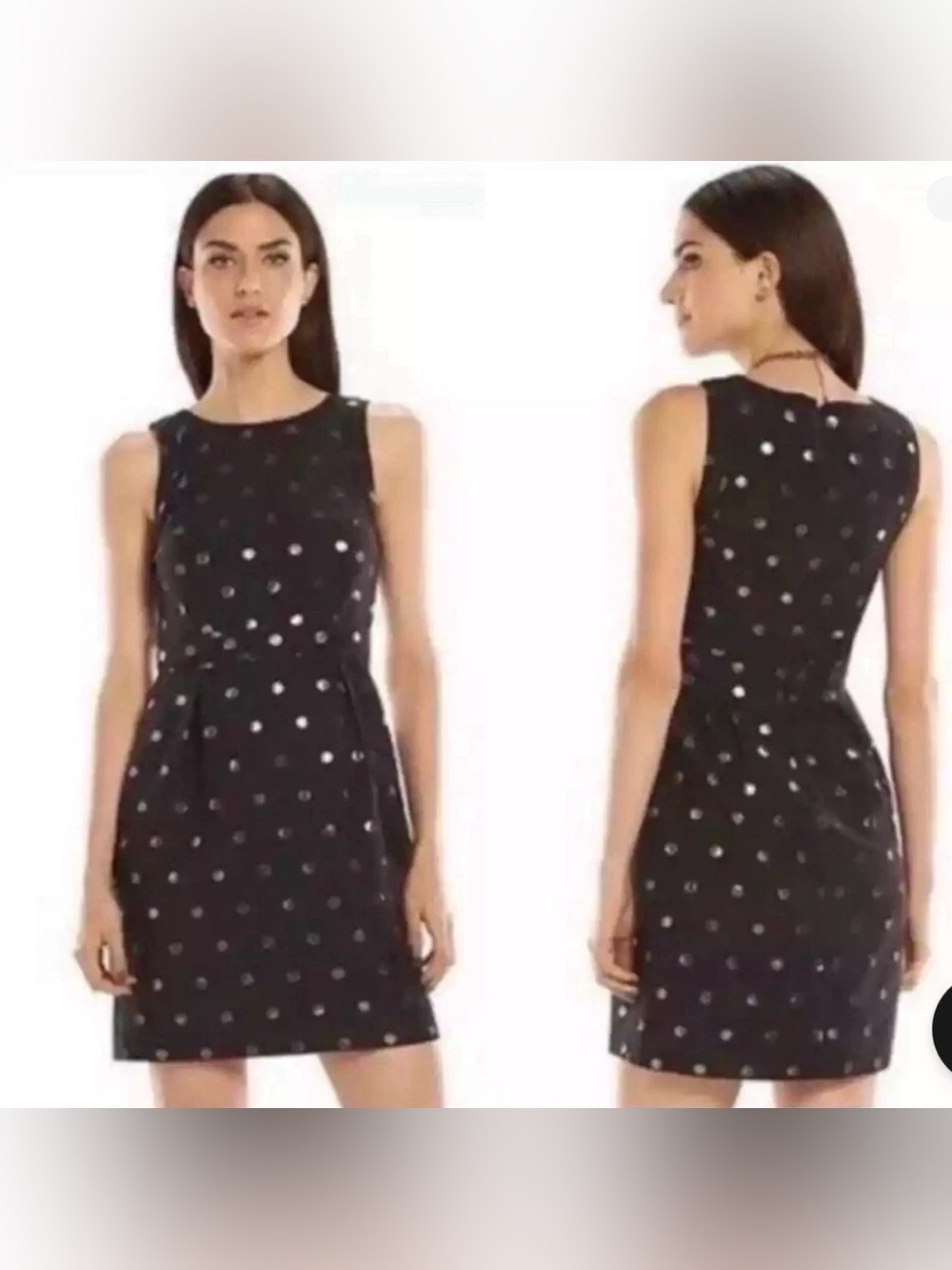 Elle Little Black Dress Silver Polka Dot Sheath Womens 14 Sleeveless Cocktail